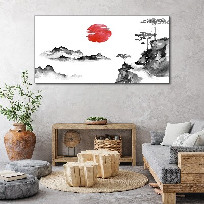 Japanese landscape with red ball Canvas print