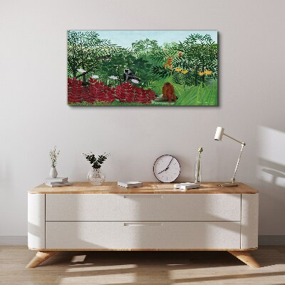 Tropical landscape with monkeys Canvas print