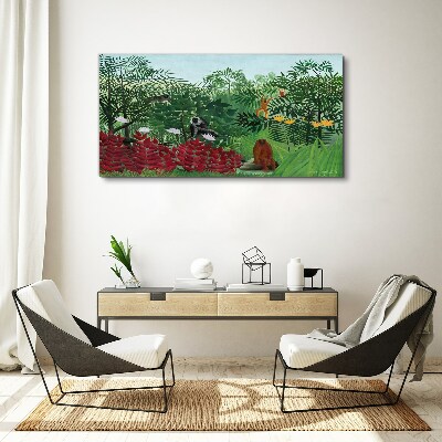 Tropical landscape with monkeys Canvas print