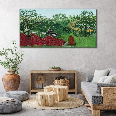 Tropical landscape with monkeys Canvas print