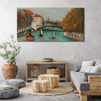 A peaceful landscape with boats Canvas print