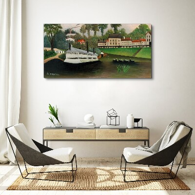 A quiet port with a steamer Canvas print