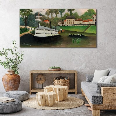 A quiet port with a steamer Canvas print