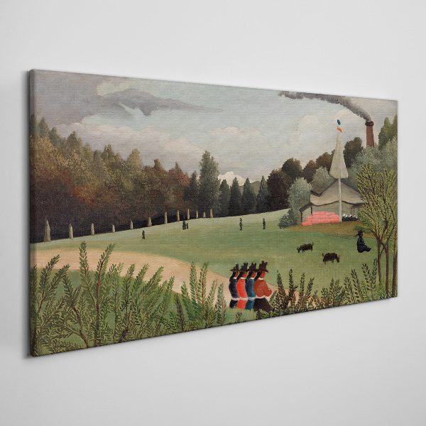 Green landscape with figures Canvas print