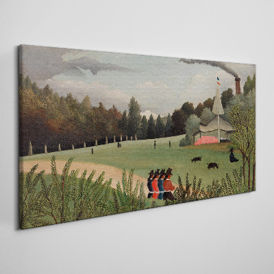 Green landscape with figures Canvas print