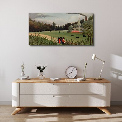 Green landscape with figures Canvas print