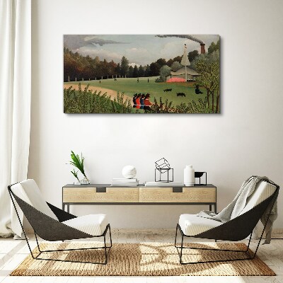 Green landscape with figures Canvas print