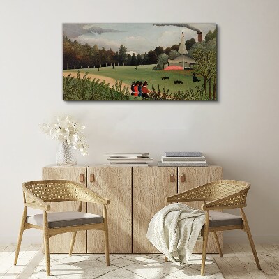 Green landscape with figures Canvas print