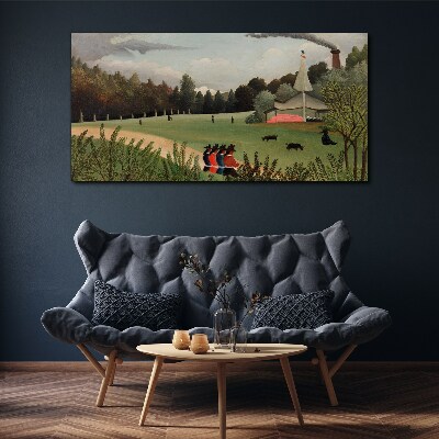 Green landscape with figures Canvas print