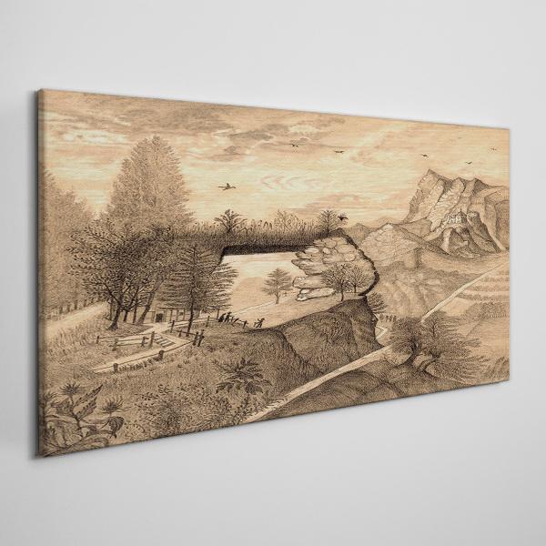 Landscape with a bridge and trees Canvas print