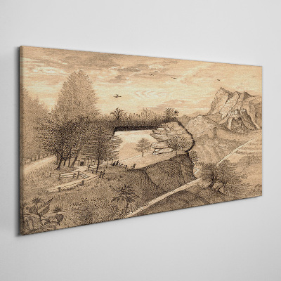 Landscape with a bridge and trees Canvas print