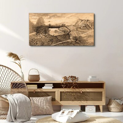 Landscape with a bridge and trees Canvas print