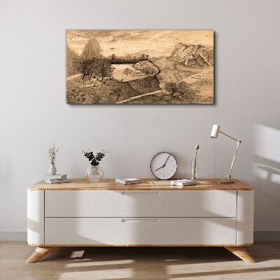Landscape with a bridge and trees Canvas print