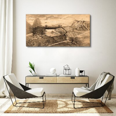 Landscape with a bridge and trees Canvas print