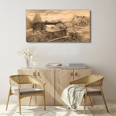 Landscape with a bridge and trees Canvas print