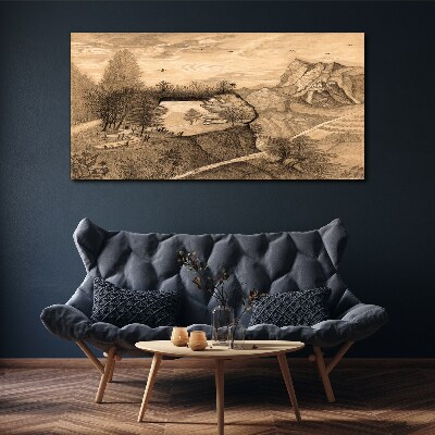 Landscape with a bridge and trees Canvas print