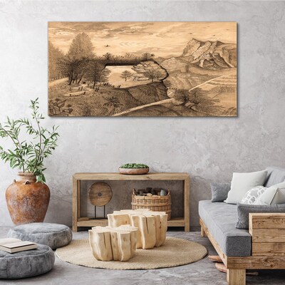 Landscape with a bridge and trees Canvas print
