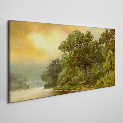 Golden light over a calm river Canvas print