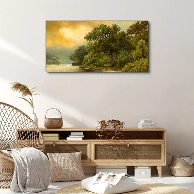 Golden light over a calm river Canvas print