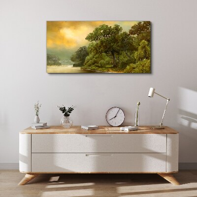 Golden light over a calm river Canvas print