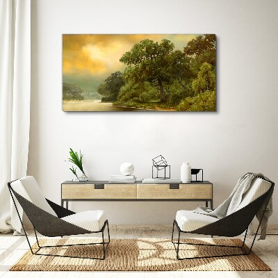 Golden light over a calm river Canvas print