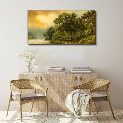 Golden light over a calm river Canvas print