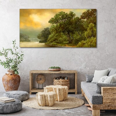 Golden light over a calm river Canvas print