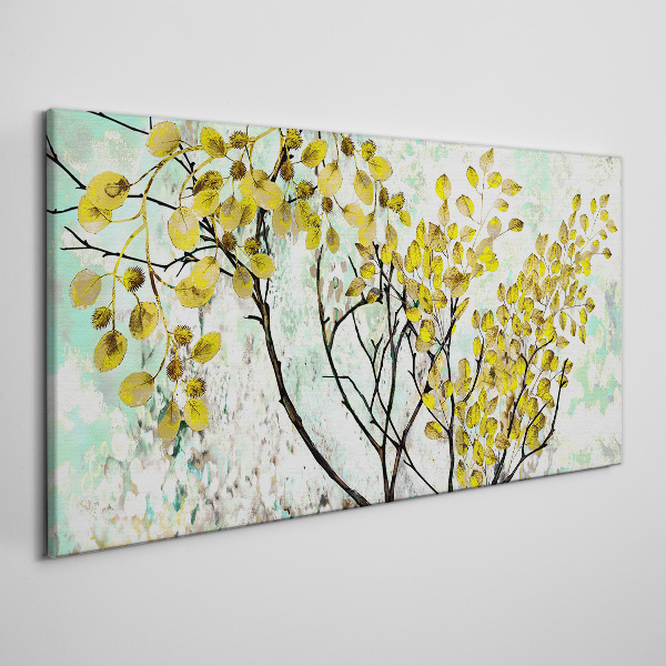 Spring leaves against the blue background Canvas print