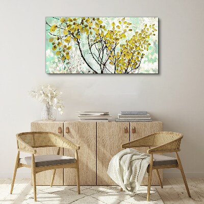 Spring leaves against the blue background Canvas print