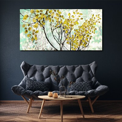 Spring leaves against the blue background Canvas print