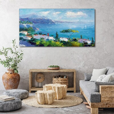 Sea sea blue mountains Canvas print