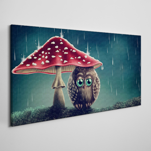 An Owl Under a Mushroom in the Rain Canvas print