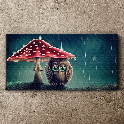 An Owl Under a Mushroom in the Rain Canvas print