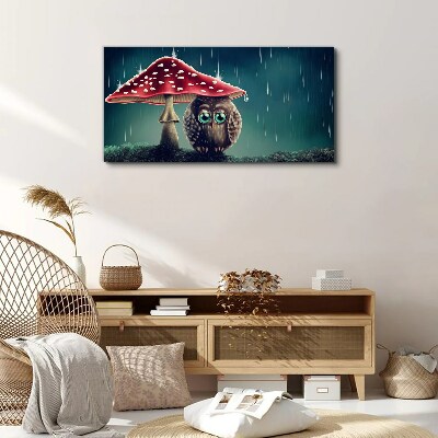 An Owl Under a Mushroom in the Rain Canvas print