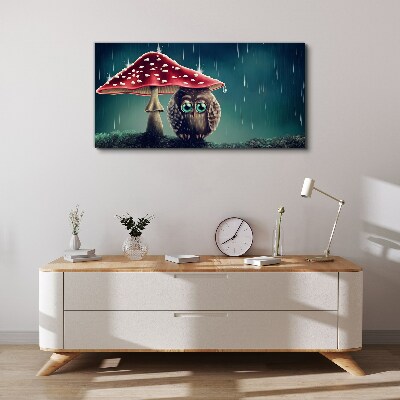 An Owl Under a Mushroom in the Rain Canvas print