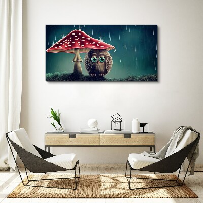An Owl Under a Mushroom in the Rain Canvas print