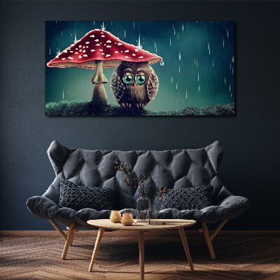 An Owl Under a Mushroom in the Rain Canvas print