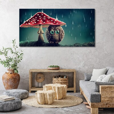 An Owl Under a Mushroom in the Rain Canvas print