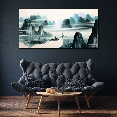 Chinese ink boats Canvas print