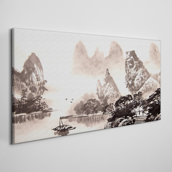A peaceful mountain landscape in monochrome Canvas print
