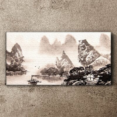 A peaceful mountain landscape in monochrome Canvas print