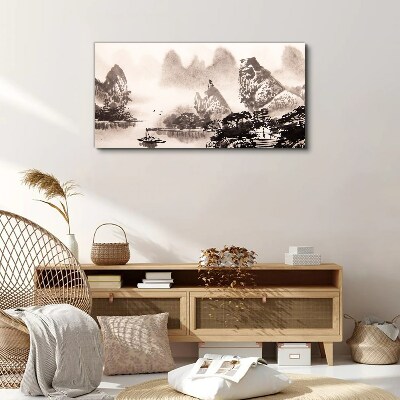 A peaceful mountain landscape in monochrome Canvas print