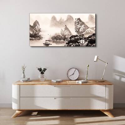 A peaceful mountain landscape in monochrome Canvas print