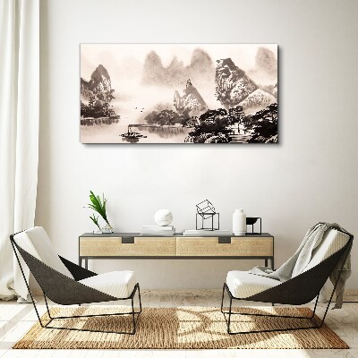 A peaceful mountain landscape in monochrome Canvas print