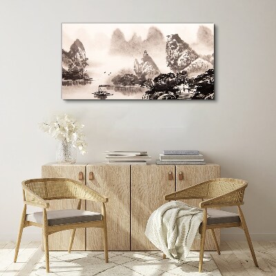A peaceful mountain landscape in monochrome Canvas print