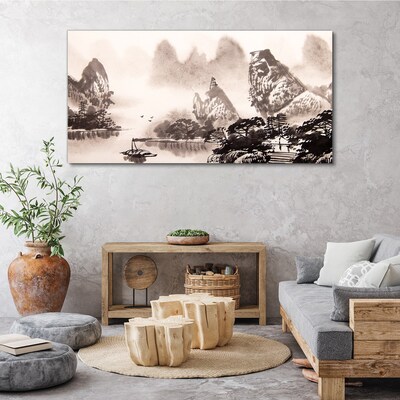 A peaceful mountain landscape in monochrome Canvas print