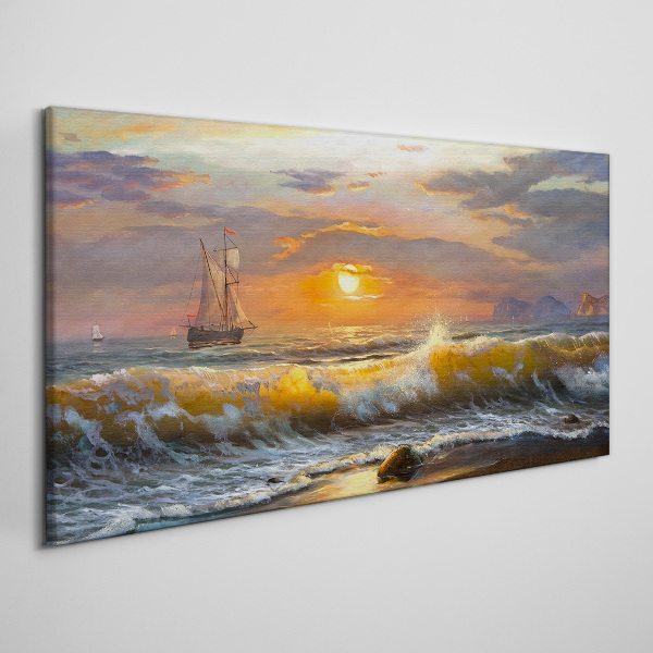 Waves coast sunset Canvas print