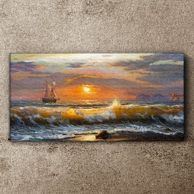 Waves coast sunset Canvas print