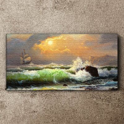 Ship waves sunset Canvas print