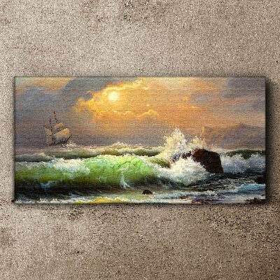 Stormy sea with a sailing ship Canvas print